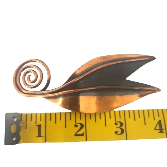 Copper Southwestern Leaf Brooch with Scroll Detail Stem - Picture 4 of 5